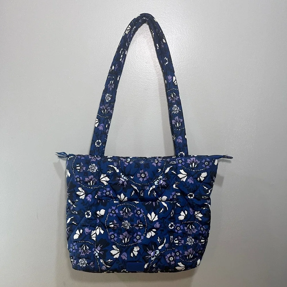 Vera Bradley Fleur medallion Blue Floral Puffy Quilted Tote Bag Shoulder Bag